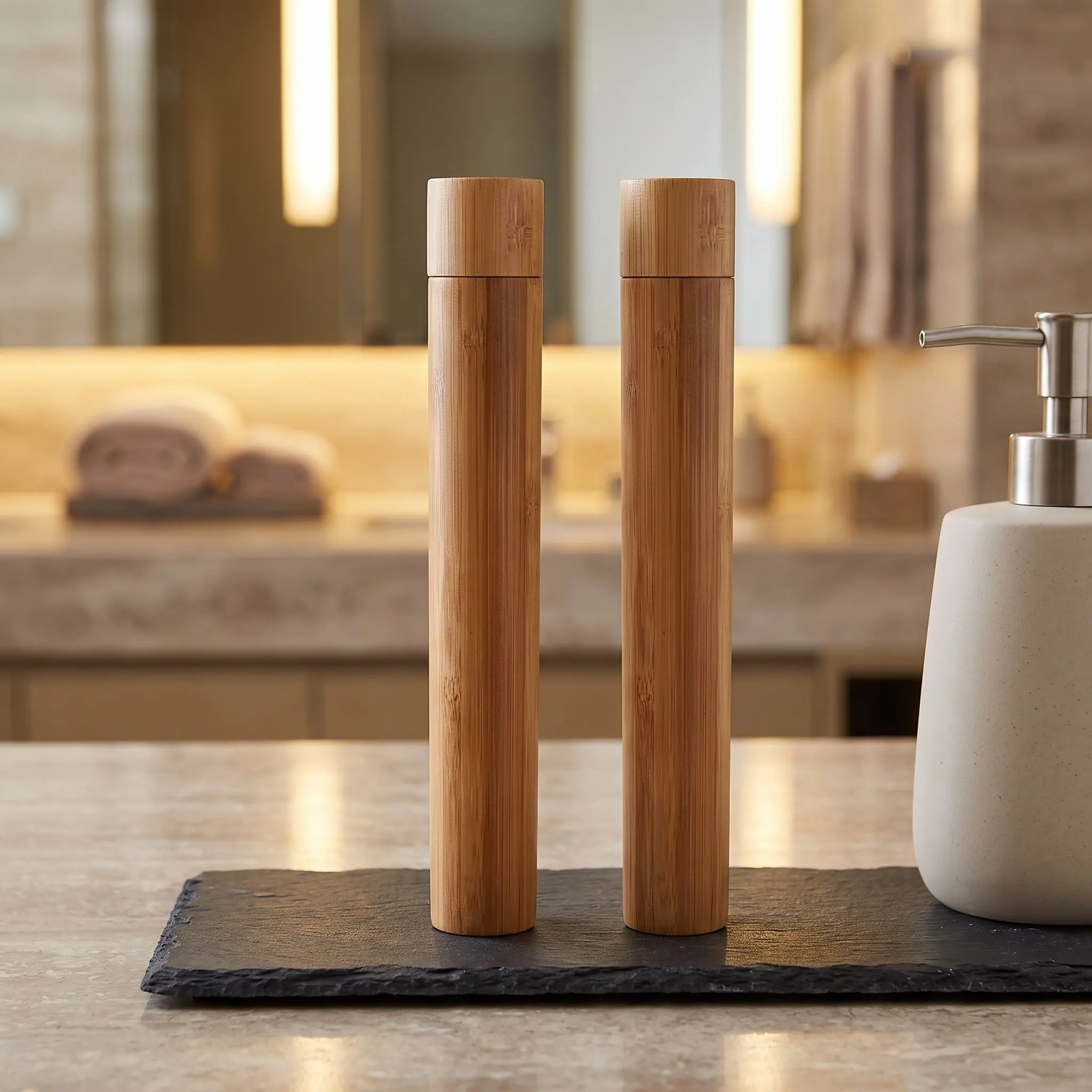 4 PCS Portable Toothbrush Cartridge Hiking Tube Bathroom Bamboo Case Covered Travel Holder Storage