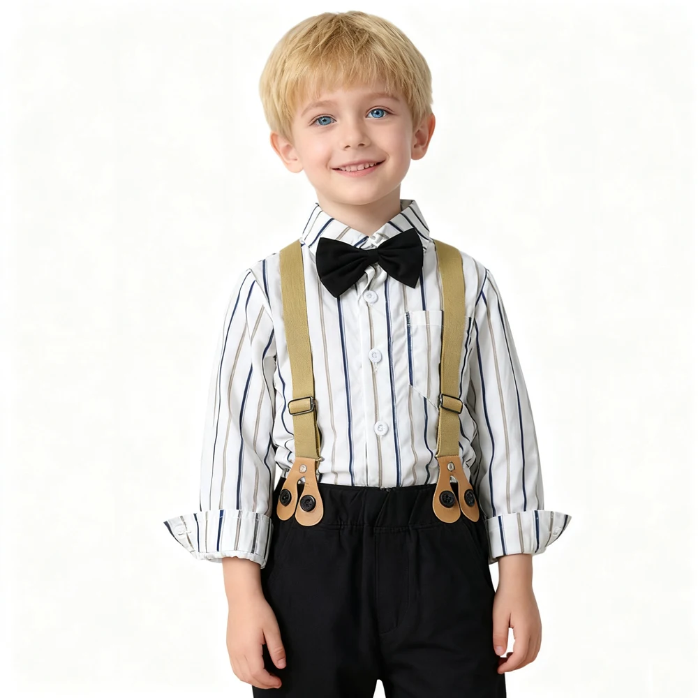 

Baby Boy Clothes Gentleman Long Sleeves Clothing Suit for Newborn Baby Bow Tie Shirt + Suspender Trousers 1-6Years