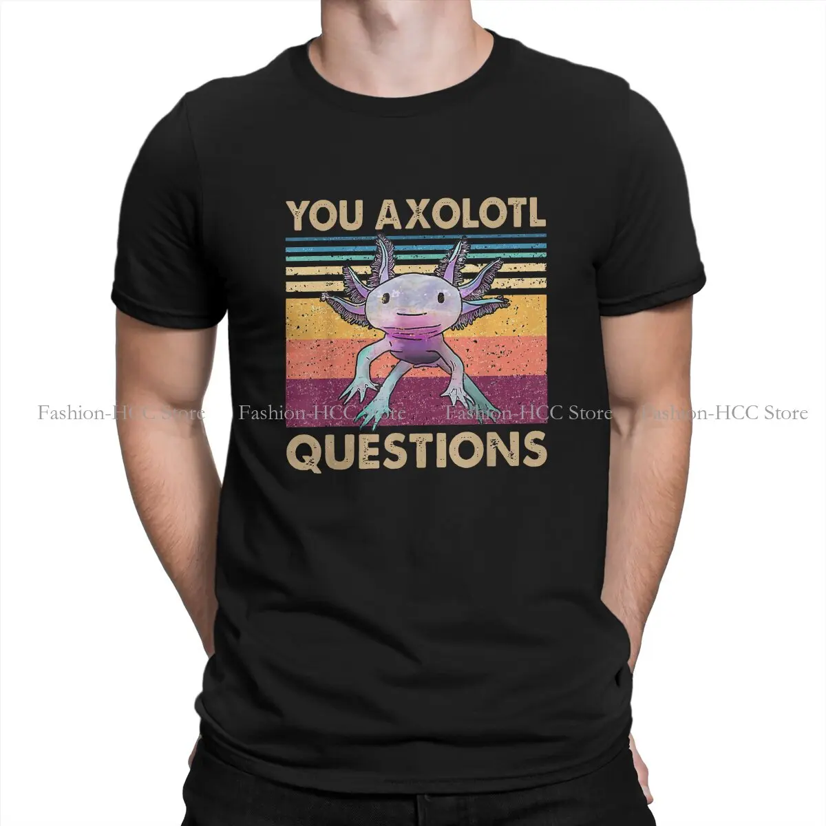 

Questions Round Collar TShirt Axolotl Lover Basic Polyester T Shirt Men Tops