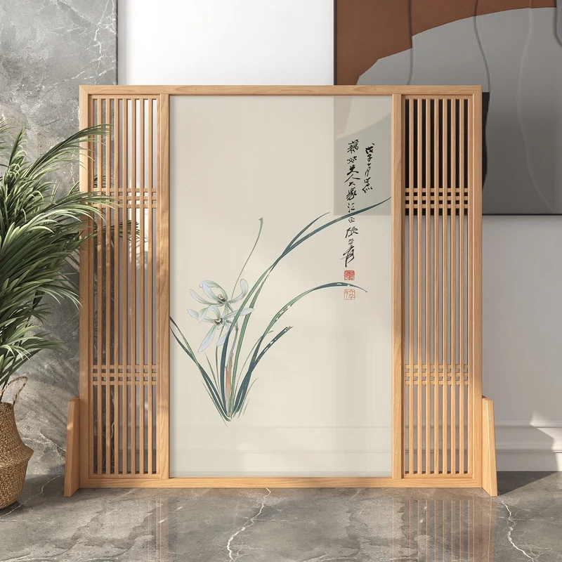 Custom-made new Chinese-style screen partition door to block modern simple Zen mobile solid wood screen orchid