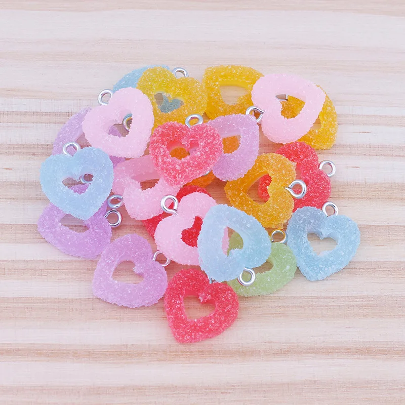 10Pcs Color Soft Candy Love Heart Resin Charms Kawaii Decor Pendants DIY Earrings Jewelry Making Cute Keychain Hanging Accessory