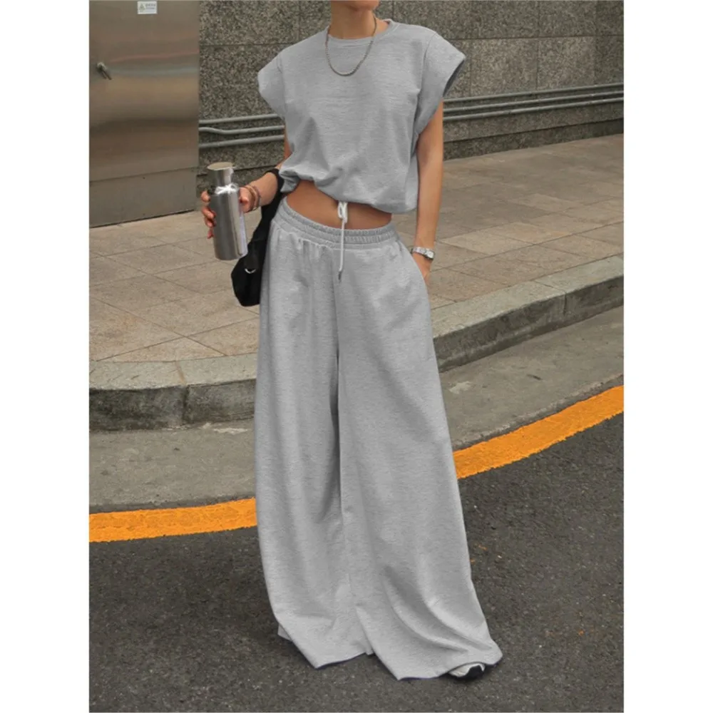 

Casual Two Piece Outfit 2 Pieces Set For Woman New In Matching Sets Simple Style All-match Waistcoat Sleeveless Tops Loose Pants