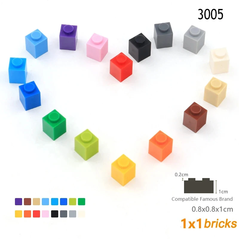 50pcs/lot DIY Building Blocks Thick Figures Bricks 1x1 Dots Educational Creative Compatible With 3005 Plastic Toys for Children