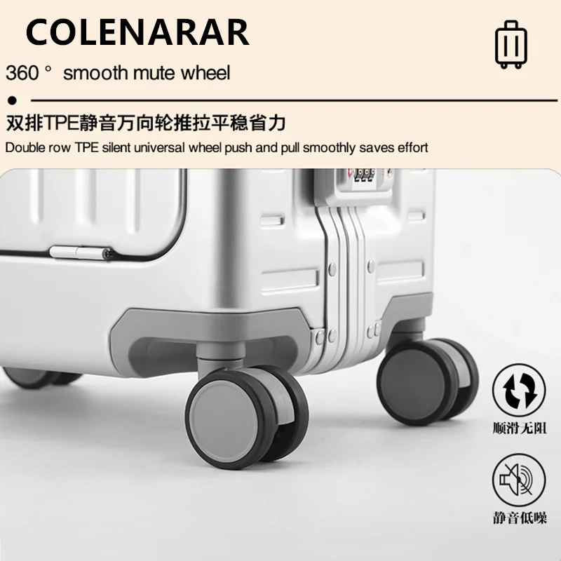 COLENARA Business Luggage Men's Boarding Box Full Aluminum Magnesium Alloy Trolley Case 20