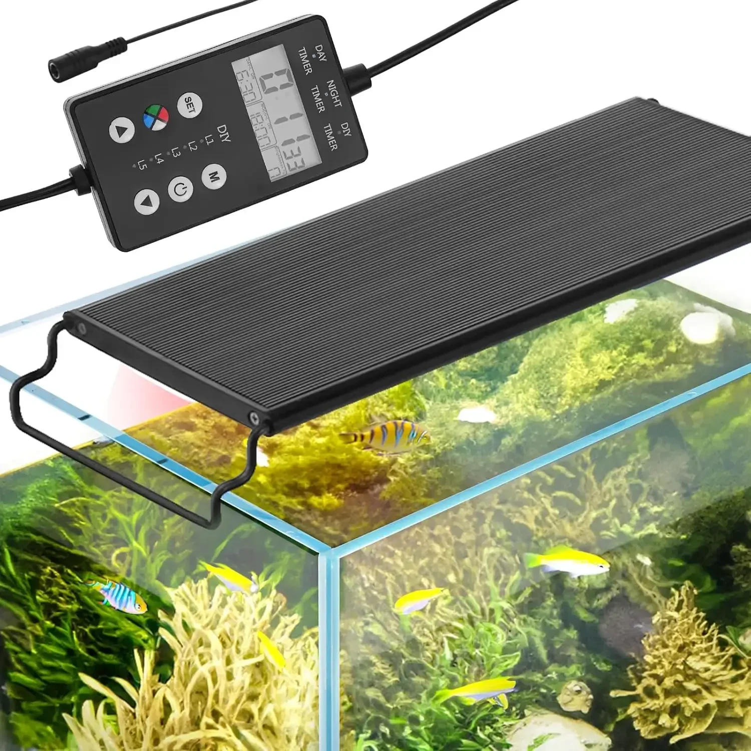 

Aquarium Light with LCD Monitor, 14W Full Spectrum Fish Tank Light with 24/7 Natural Mode, Adjustable Brightness