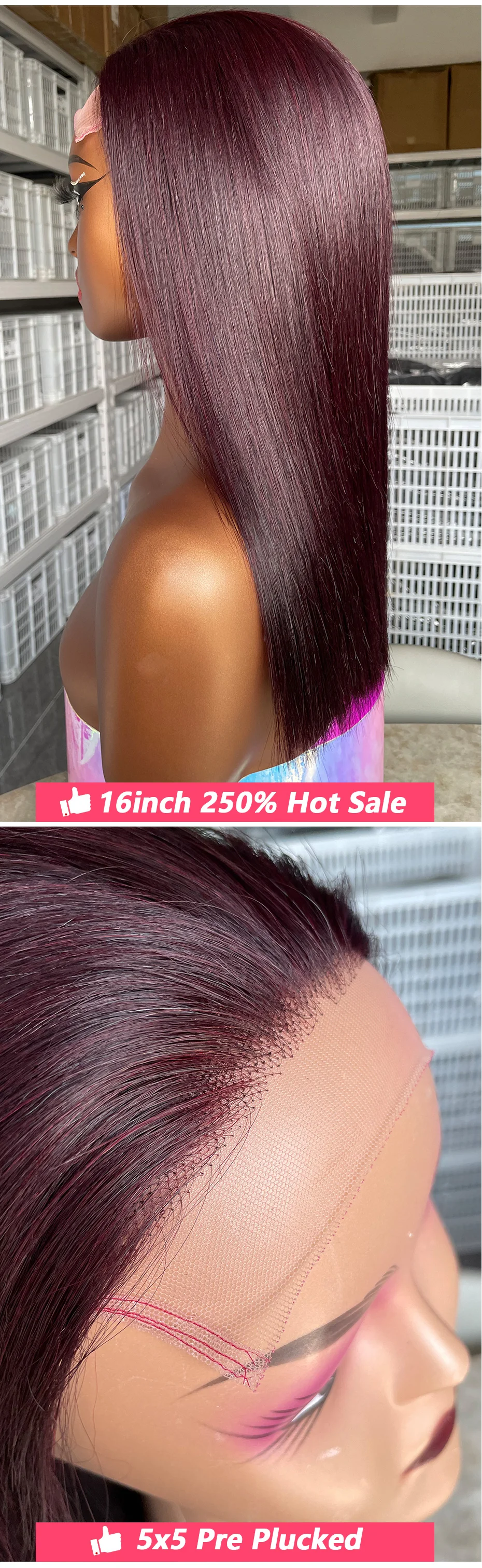 99J Burgunderfarbene Gerade Bob-Perücke 13x4 13x6 HD Transparente Lace-Frontal Echthaar 5x5 2x6 Kurze Bob-Perücken 100% Echthaar für Frauen – Detail 3