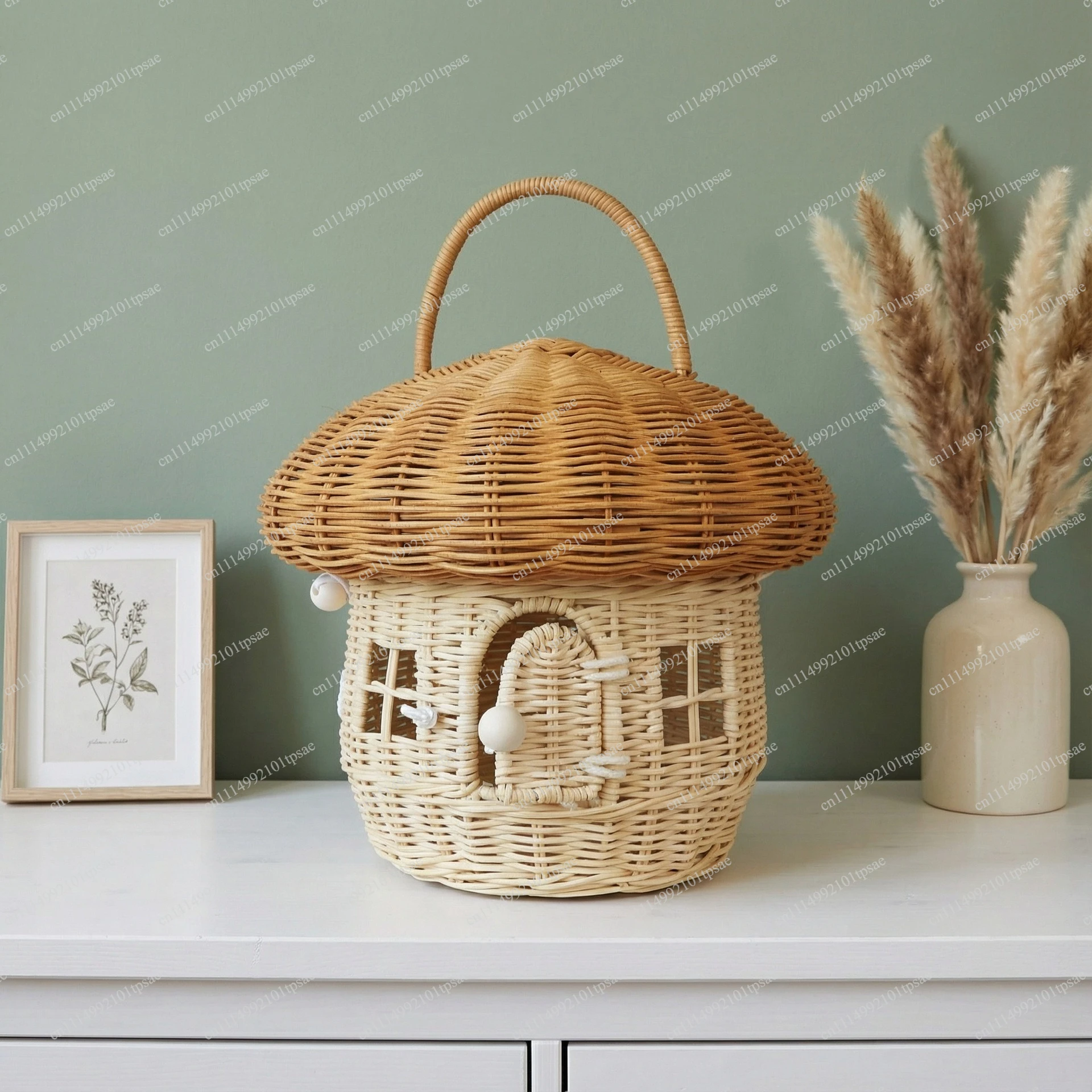 Handmade rattan tote bag, mushroom basket shape, beach straw bag, handmade gifts, home decoration storage bag