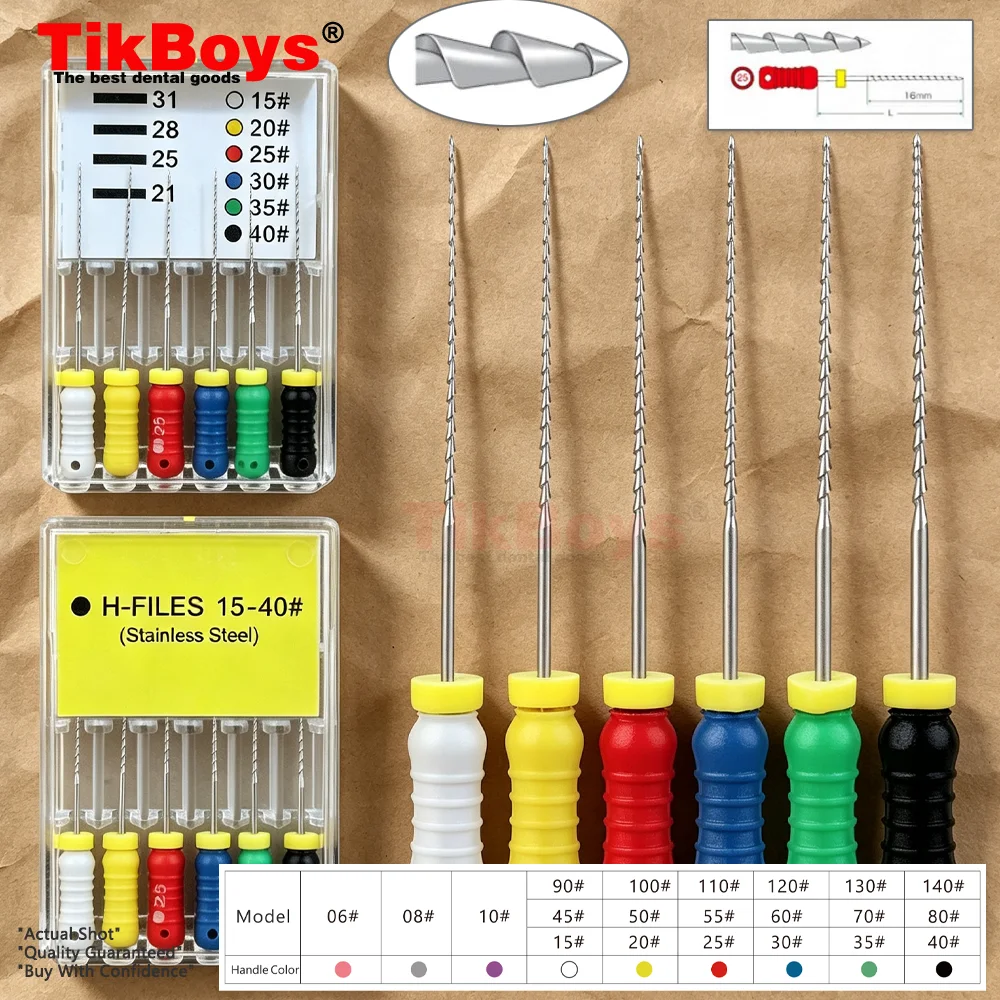 6Pcs/Pack Dental Hand Use H Files 21cm 25mm 31mm 15-40# 45-80# Stainless Steel Endodontic Root Canal File Dentistry Treatment