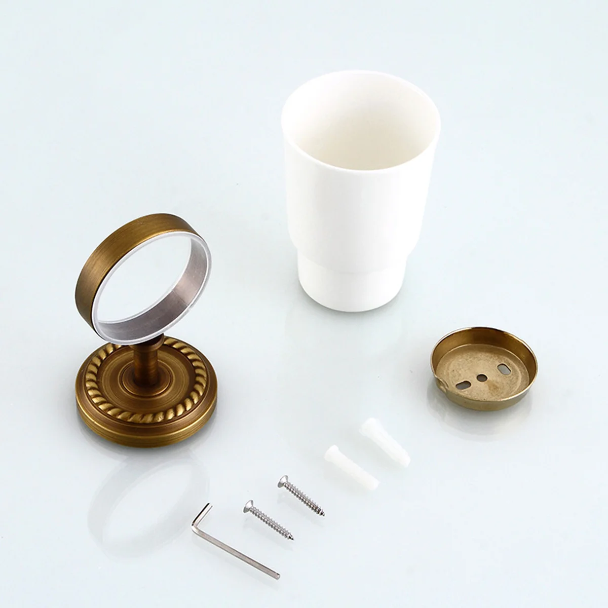 

Toothbrush Holder Polished Copper Wall Mounted Ceramic Cup Holder Bathroom Organizer Rust Resistant Tumbler Rack