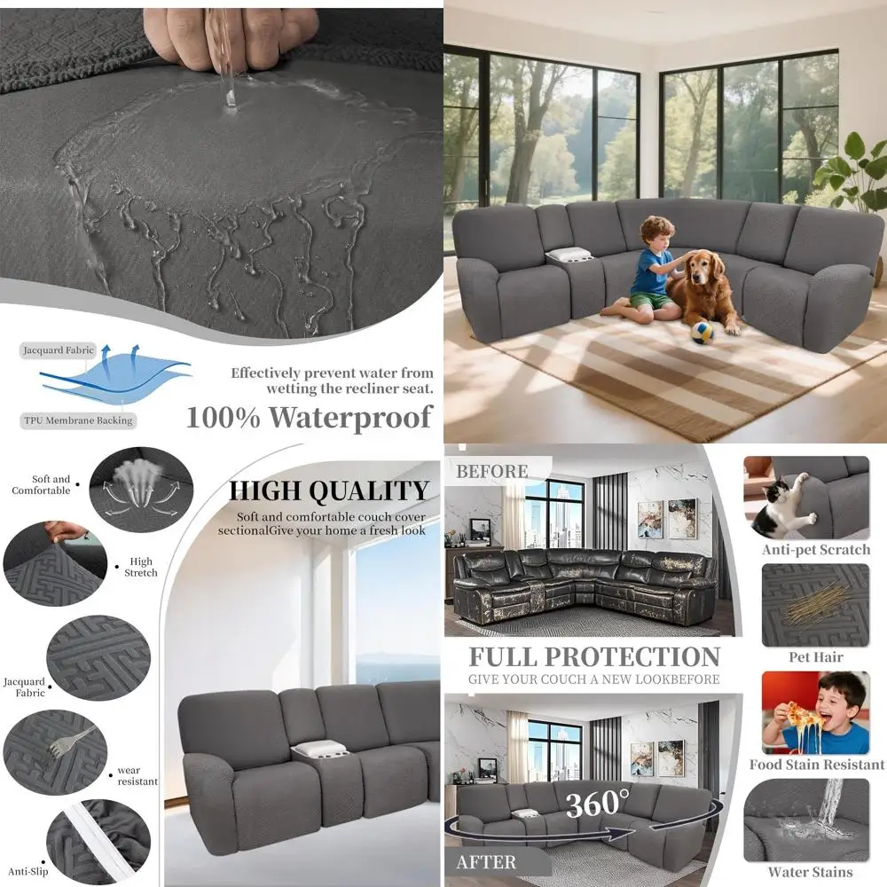 

Водонепроницаемые чехлы для секционного дивана-реклайнера, эластичные чехлы для L-образного дивана на 5 мест, серый цвет