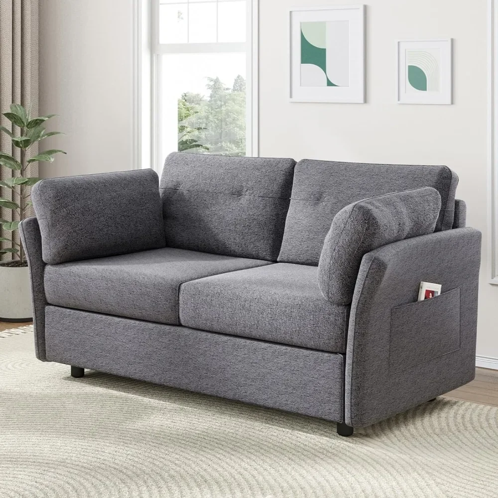 

57" Loveseat Sofa Small Couch for Living Room, Linen Fabric Upholstered Loveseat Sofa Couch, Small Loveseat Sofa