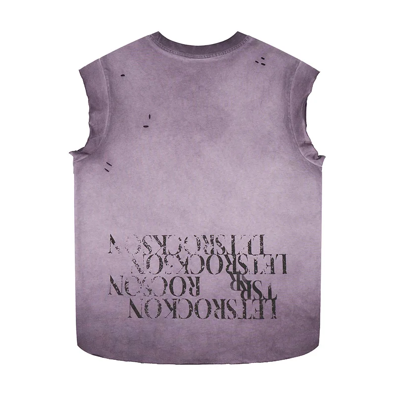 Streetwear Vintage Washed Tank Top Oversized Men's Gothic Letters Distressed Sleeveless Tshirt Casual Ripped Graphic Tees