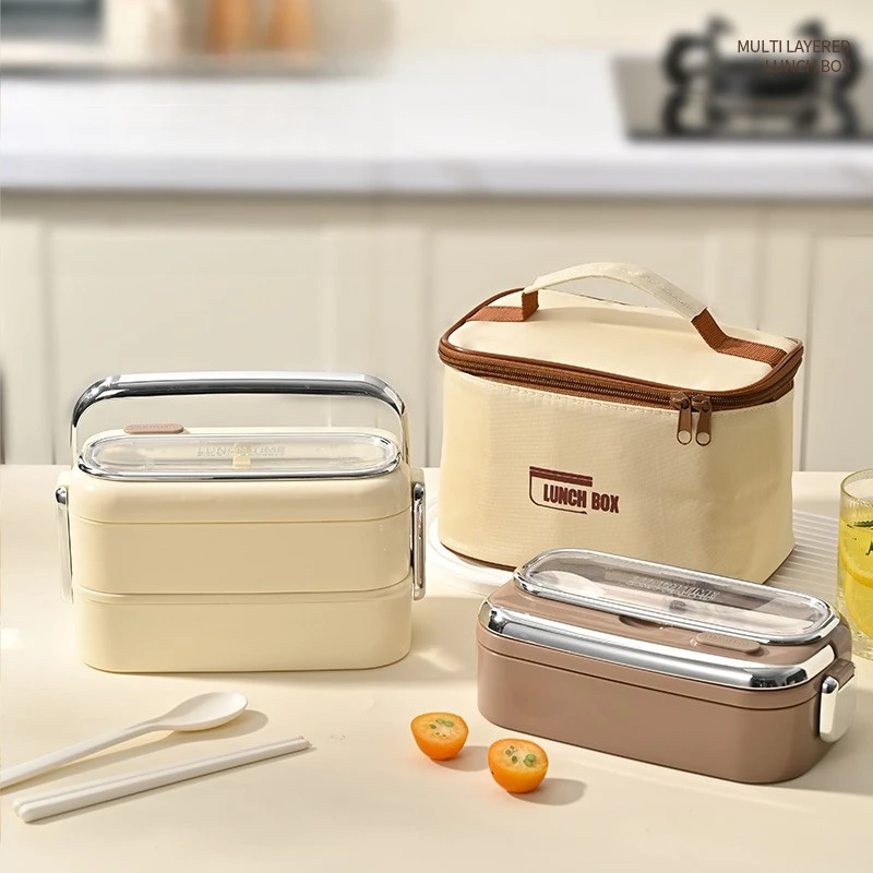 304 Stainless Steel Double layer Lunch Box Leak-Proof Separated Bento Box Durable Bento Container for Students Office Worker