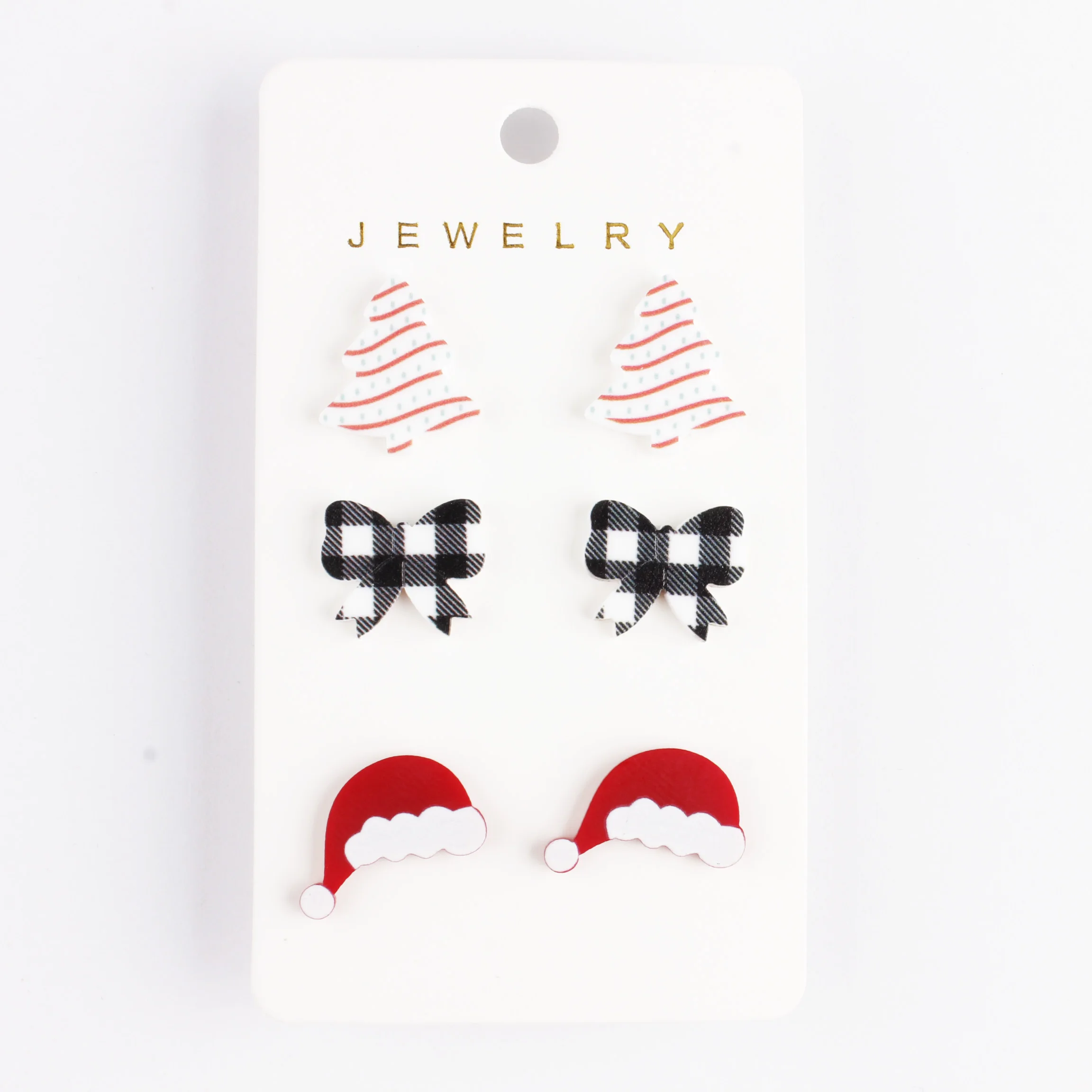 3 pares de pendientes acrílicos HOHOHO con diseño de árbol de Navidad y lazo, cortados con láser, colección de 1 tarjeta