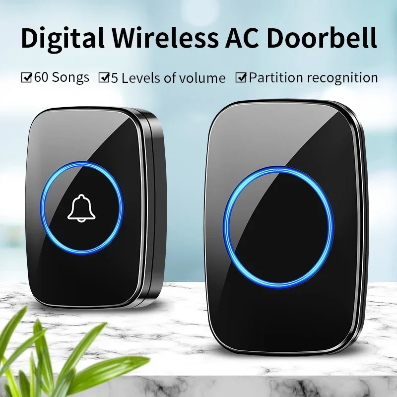 CACAZI Home Wireless Doorbell Intelligent Call Bell 60 Ringtones Long Distance Button Outdoor UK/EU/AU/US Plug Without Logo New