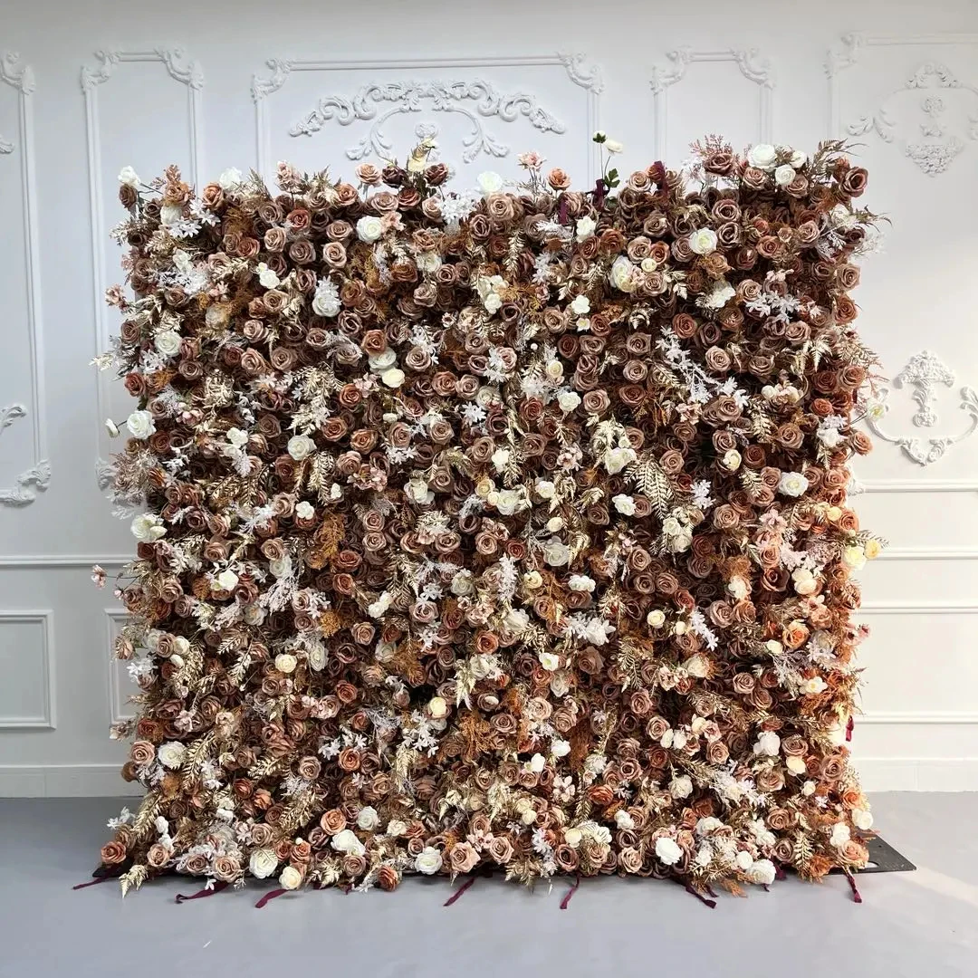 Uflower Brown فاخر 3D القماش زهرة جدار الزفاف خلفية روز الكوبية ترتيب الستار شنقا النسيج الأزهار ديكور