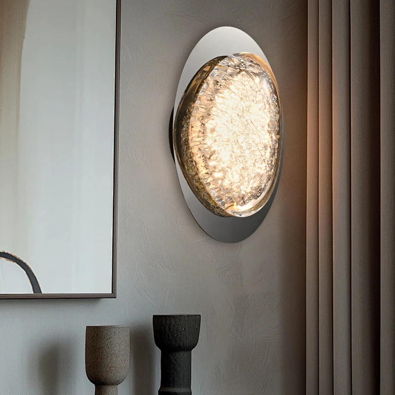 Crystal Platinum Art Wall Lamp Bedroom Bedside Decoration Mirror Stainless Steel Wall Mounted Lamps Modern Optical Acrylic Lamps