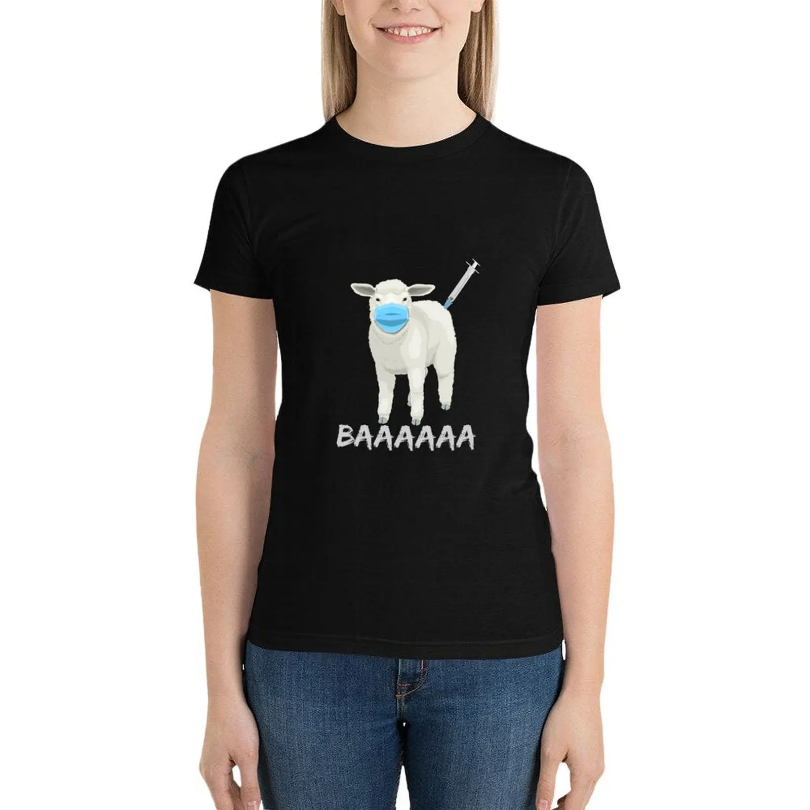 

Sheep or sheeple anti - vaccine or vax and facemask T-Shirt tops korean fashion t shirt Women