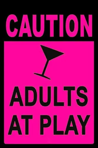 Adults at Play, Funny Humorous Pink Retro Style Metal Wall Sign, bar pub mancave sign