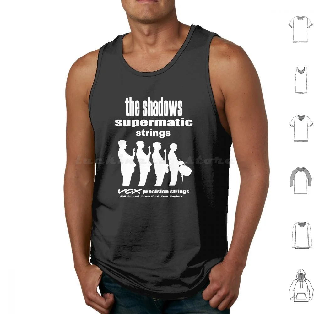 The Shadows ( White ) Tank Tops Vest Sleeveless Shadows Surf Twist Burns Wave Hot Rod Drag Racing Vintage Vox Strings