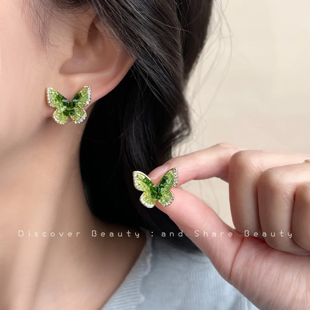 DIY accessories Only this green~ Mori small fresh dripping oil flower earrings fashion temperament versatile stud earrings high