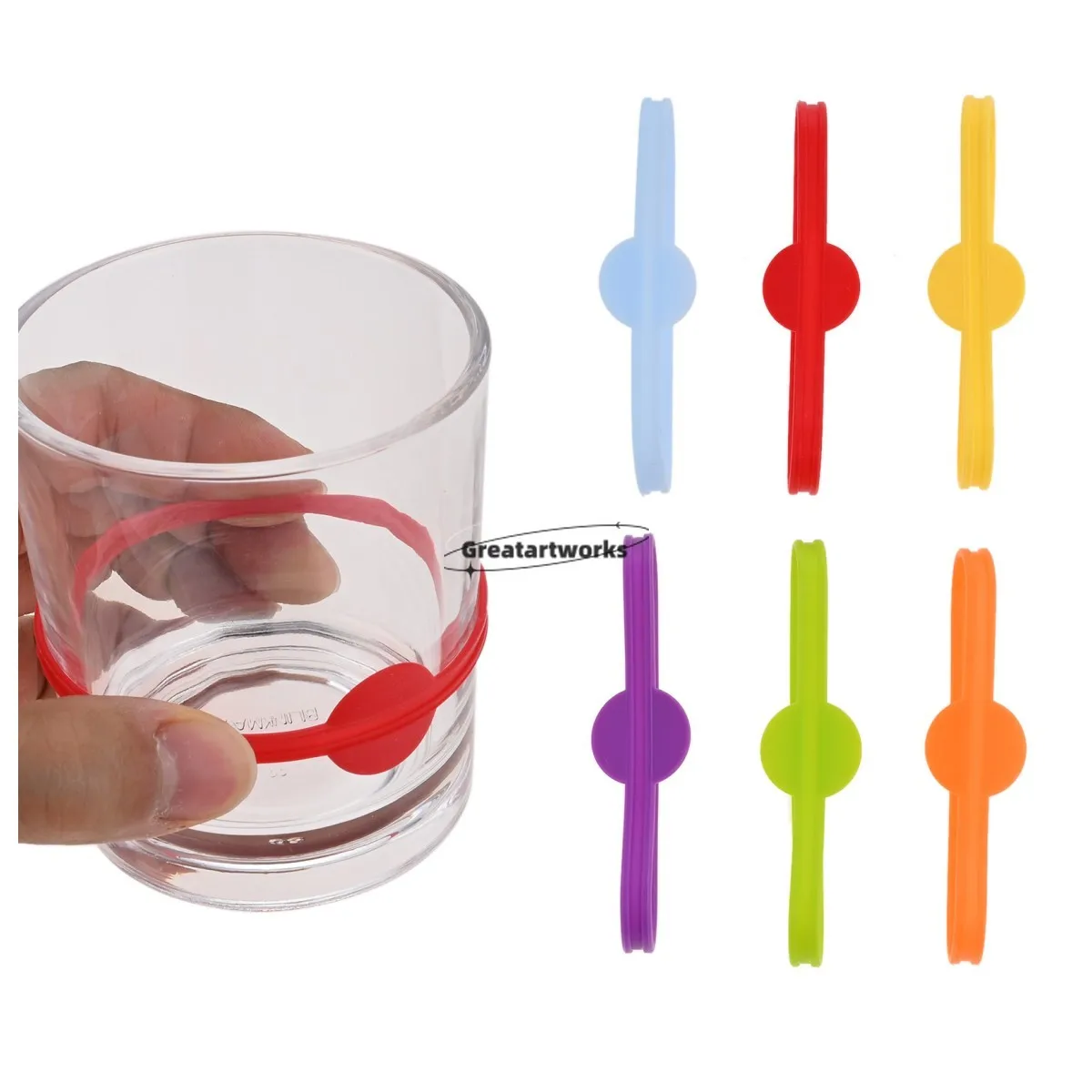 6pcs Colorful Silicone Wine Glass Markers Elastic Tag Ring 3.26