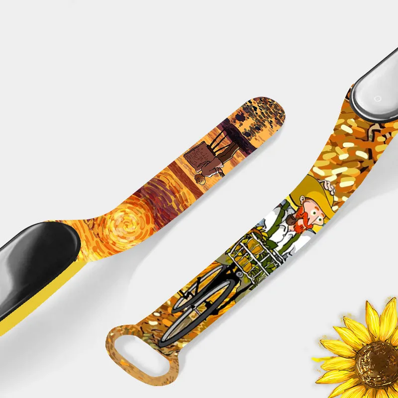 Van Gogh Printed TPU Strap for Xiaomi Mi Band 8 7 6 5 4 Replaceable Bracelet Famous Oil Painting Watchband Sport Wristband Band