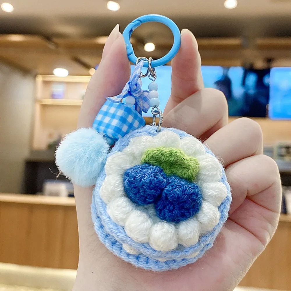 Realistic Crochet Fruit Cake Keychain Handmade Cartoon Knitted Keyring Kawaii Multi-color Amigurumi Keychain Backpack Decor