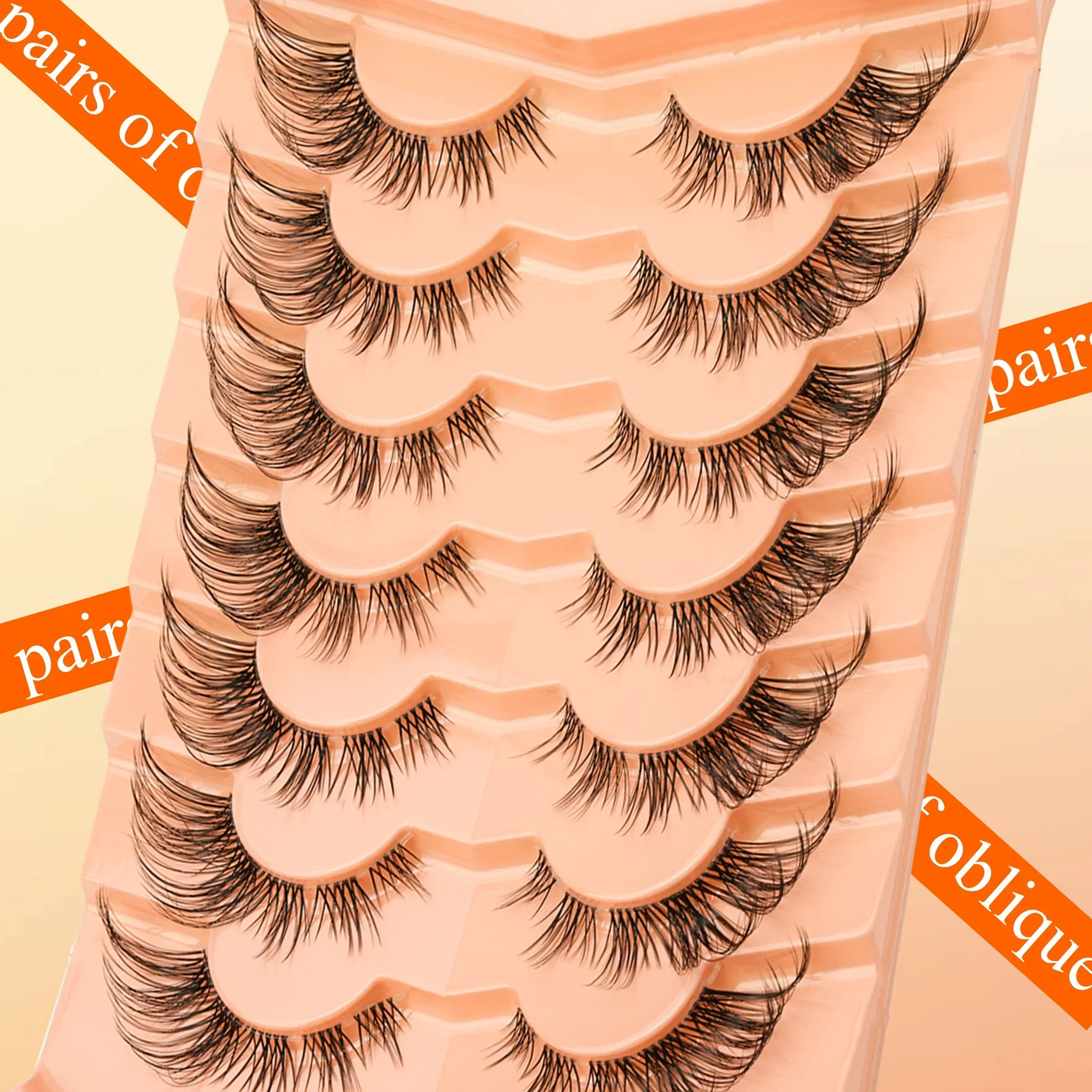 7Pairs 3D Faux Mink Cat Eye False Eyelashes with Clear Band Oblique Winged Natural Fluffy Style Reusable Fake Lashes for Eye Mak