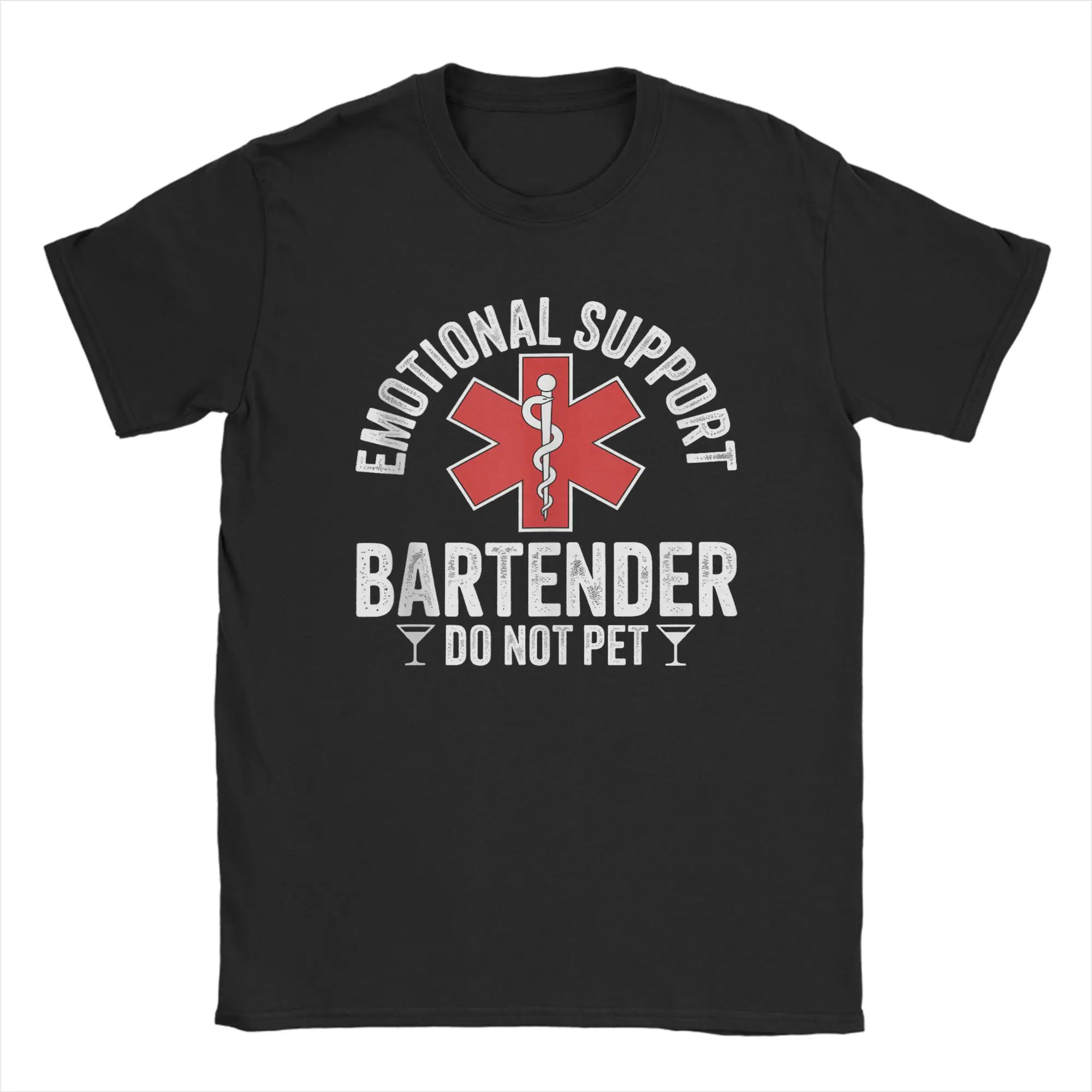 Emotional Support Bartender Do Not Pet (3) Men T Shirt  Novelty Tee Shirt Short Sleeve Round Neck T-Shirt Pure Cotton Clothing