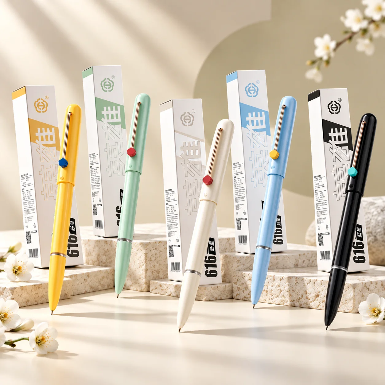Hero 616 Fountain Pen 6Pack 6 Colors Concealed Hooded Nib Iridium Fine Point Smooth Writing No Skipping NoScratching for Student