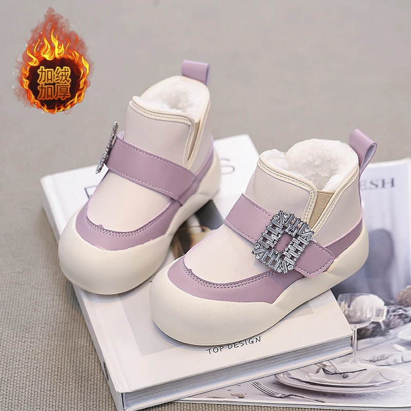 2024 Popular Children's Cotton Shoes High Top Kids Boy Sport Shoe With Fur Walking Shoes Girls Leather Kid Casual Shoe