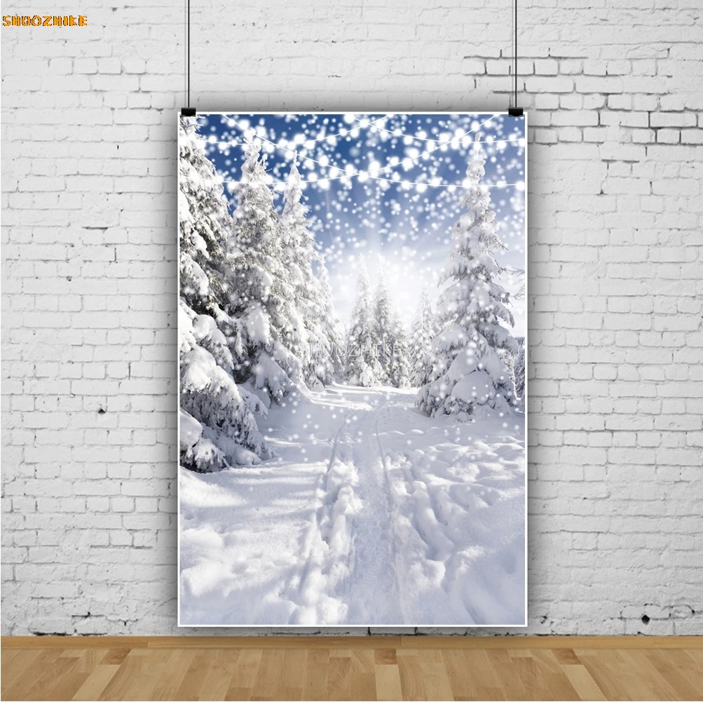 Winter Christmas Photography Backdrop Wonderland Mountain Forest Snow Decor Child Photocall Family Portrait Photo Background