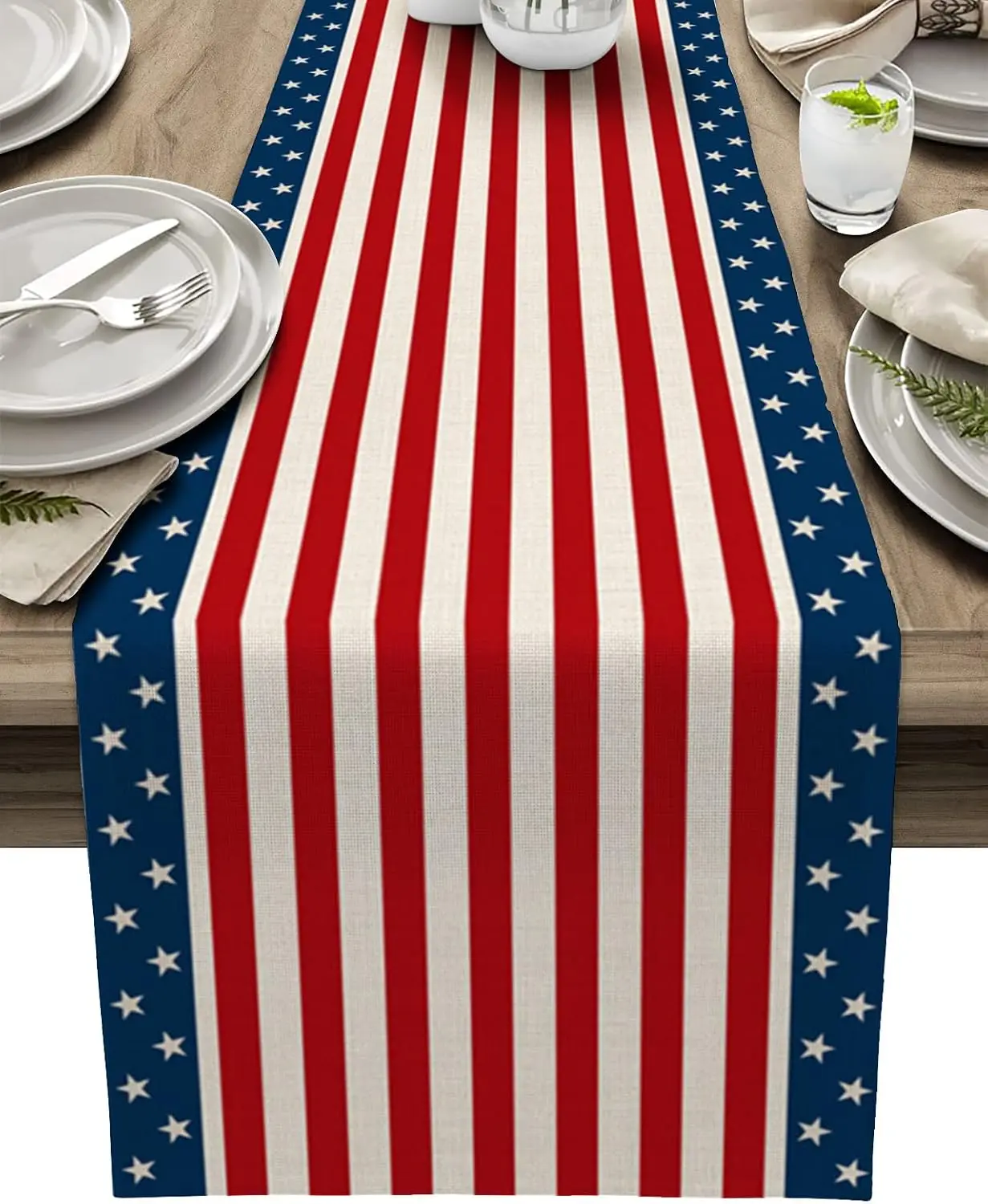 4th of July Table Runner, Patriotic Stripes Stars Memorial Independence Day Party Kitchen Dining Table Decor for Home Outdoor