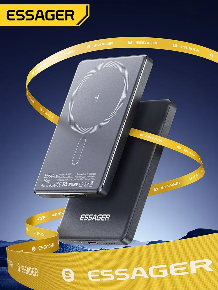Essager Cienki bezprzewodowy power bank Magnetyczny 20W 5000mAh Przenośna szybka ładowarka zewnętrzna do Magsafe do iPhone'a 16 15 14 13 — zdjęcie 2
