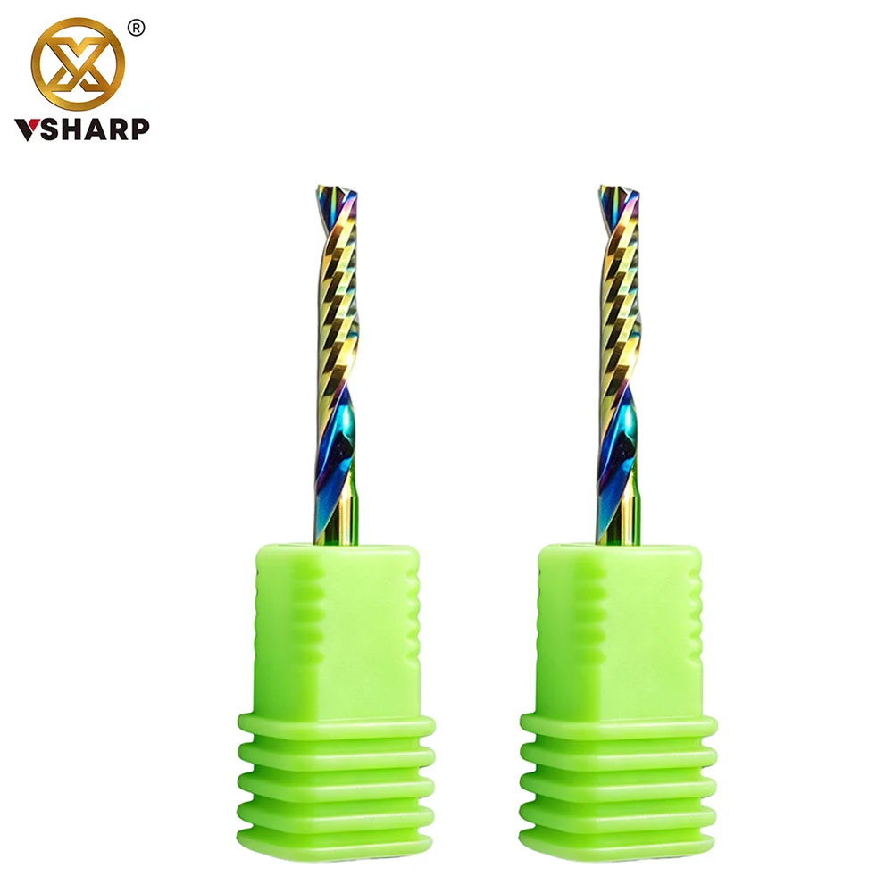 AAA Level Colorful 1 Flute Spiral End Mill Acrylic Engraving Milling Cutter PVC Plastic Plates Cutting CNC Tool