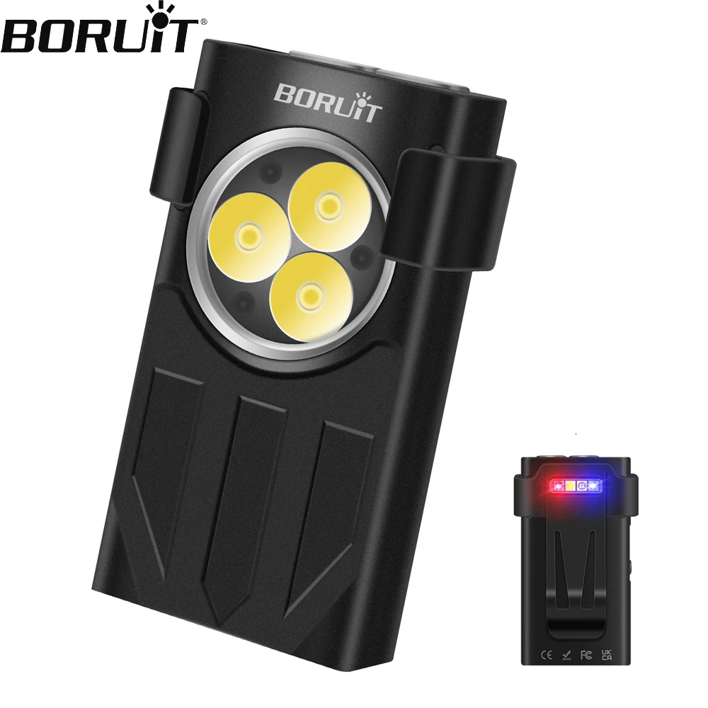 BORUiT V7 LED EDC Keychain Flashlight Type-C Rechargeable Portable Work Light Mini Torch with Clip UV Camping Pocket Lantern