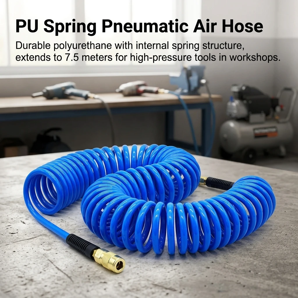 1pc Retractable Pneumatic Hose Heavy-Duty PU Spring Air Tube for Automotive Repair Workshop DIY Tool Air Compressor Accessories