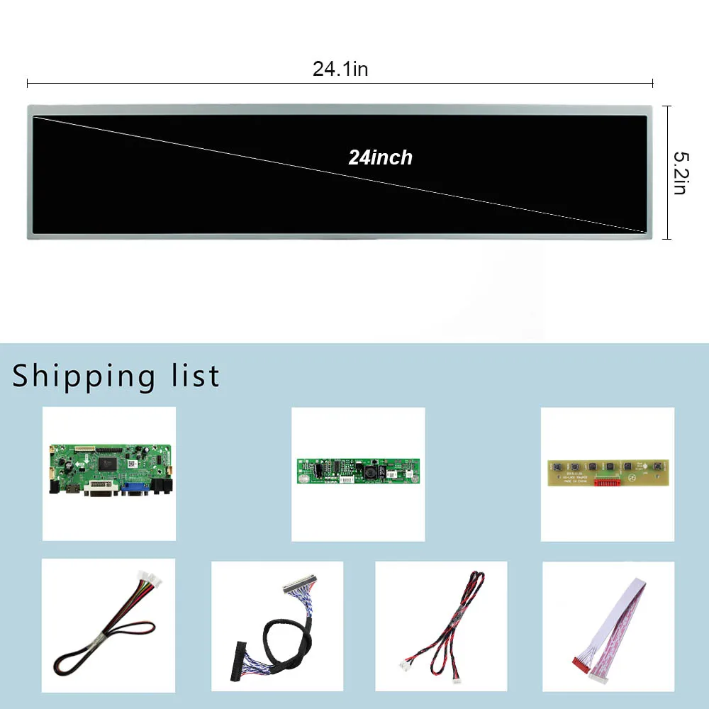 VGA DVI H-DMI LCD Controller Board 24 in DV240FBM-NB0 1920x360 LCD Screen