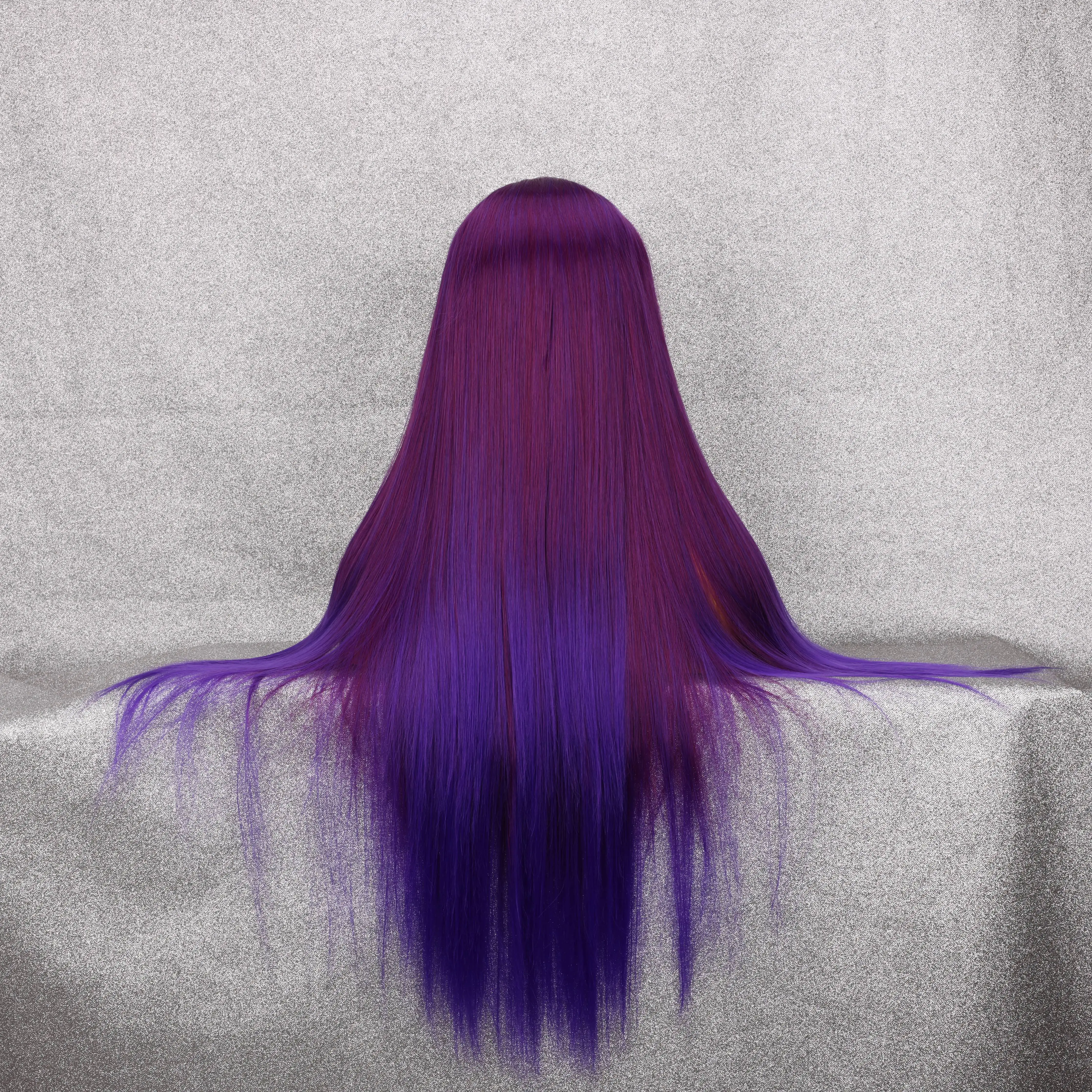 Purple Stitching Front Lace Synthetic Long Straight Hair Wig Mesh Cap Breathable Lightweight Fashion Cosplay Women's Wig