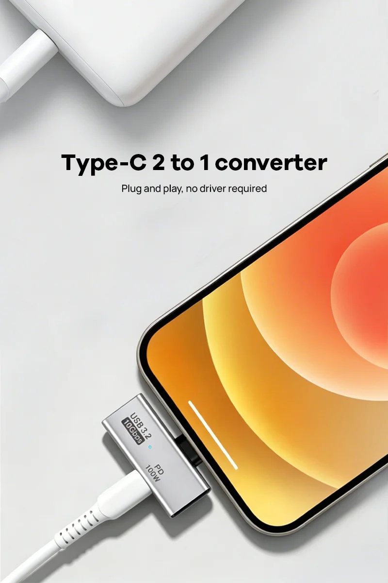 YZNRR USB-C to USB-A & USB-C 2-in-1 Adapter, 100W PD Fast Charging, USB 3.2 10Gbps OTG Converter