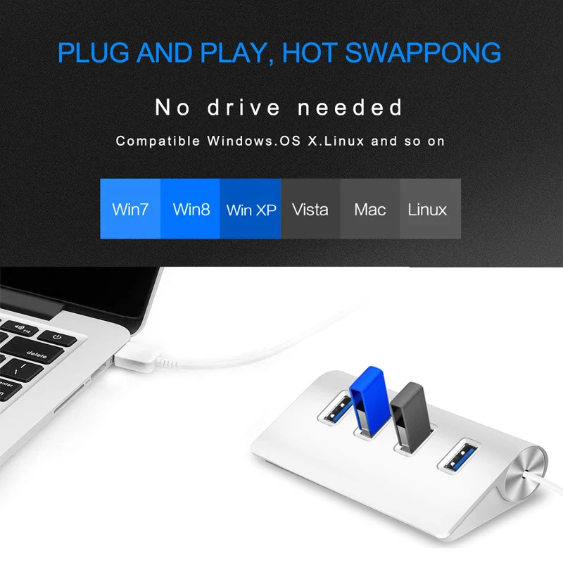 Hub Usb 3.0 in alluminio 4 porte adattatore Multi Splitter ad alta velocità Expander Computer portatile Pc Office Hub fino a 5Gbps accessori