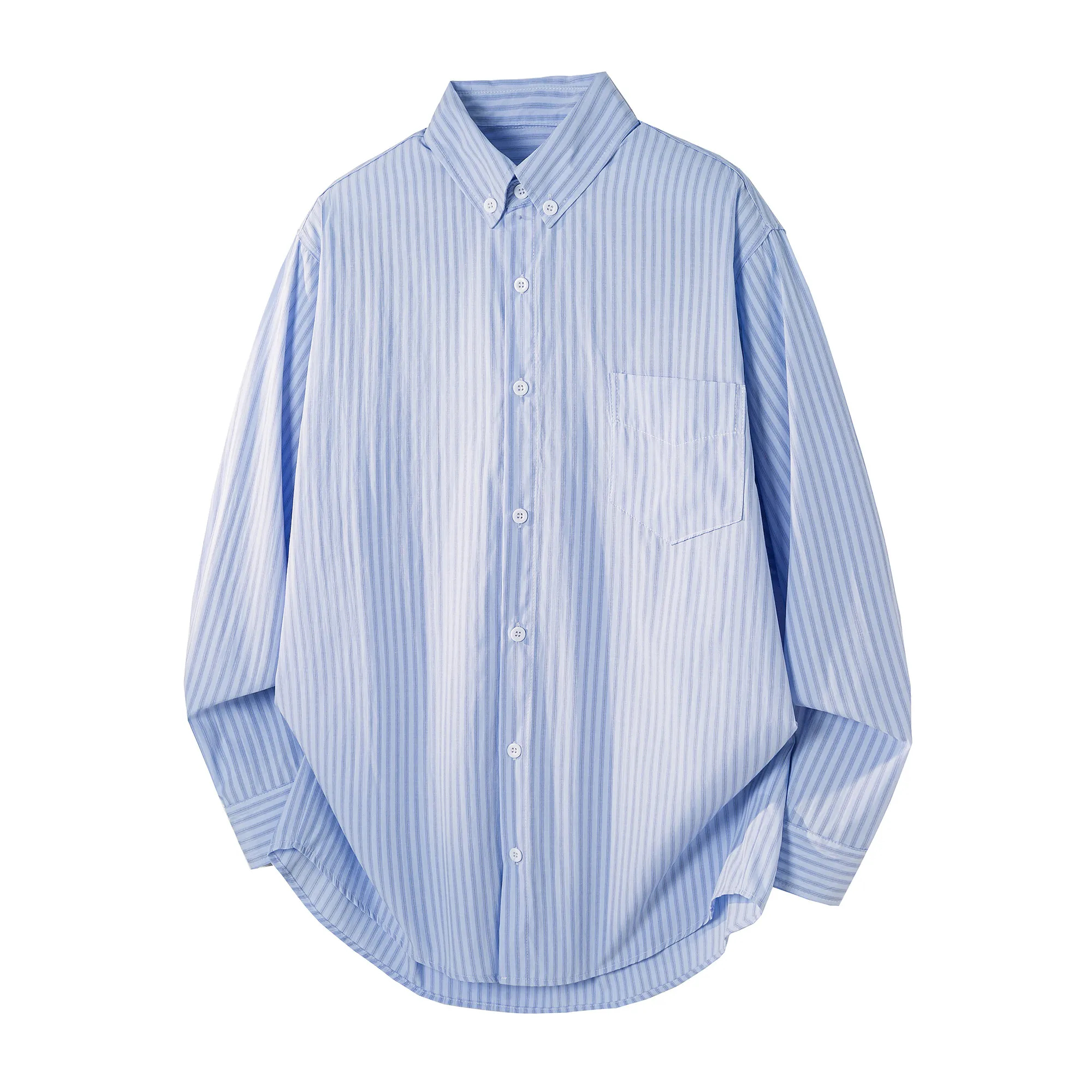 Mens Autumn Striped Shirt Casual All-Match Button Down Tops Classic Long Sleeve Lapel Shirts Daily Wear Soft Fashion Basic Shirt