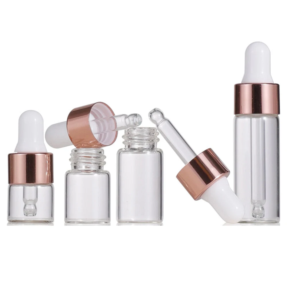 20 قطعة/الوحدة 1 مللي 2 مللي 3 مللي 5 مللي زجاجات قطارة صغيرة زيت طبيعي الروائح زجاجات الكاشف الماصات زجاجات مع غطاء الذهب اللون