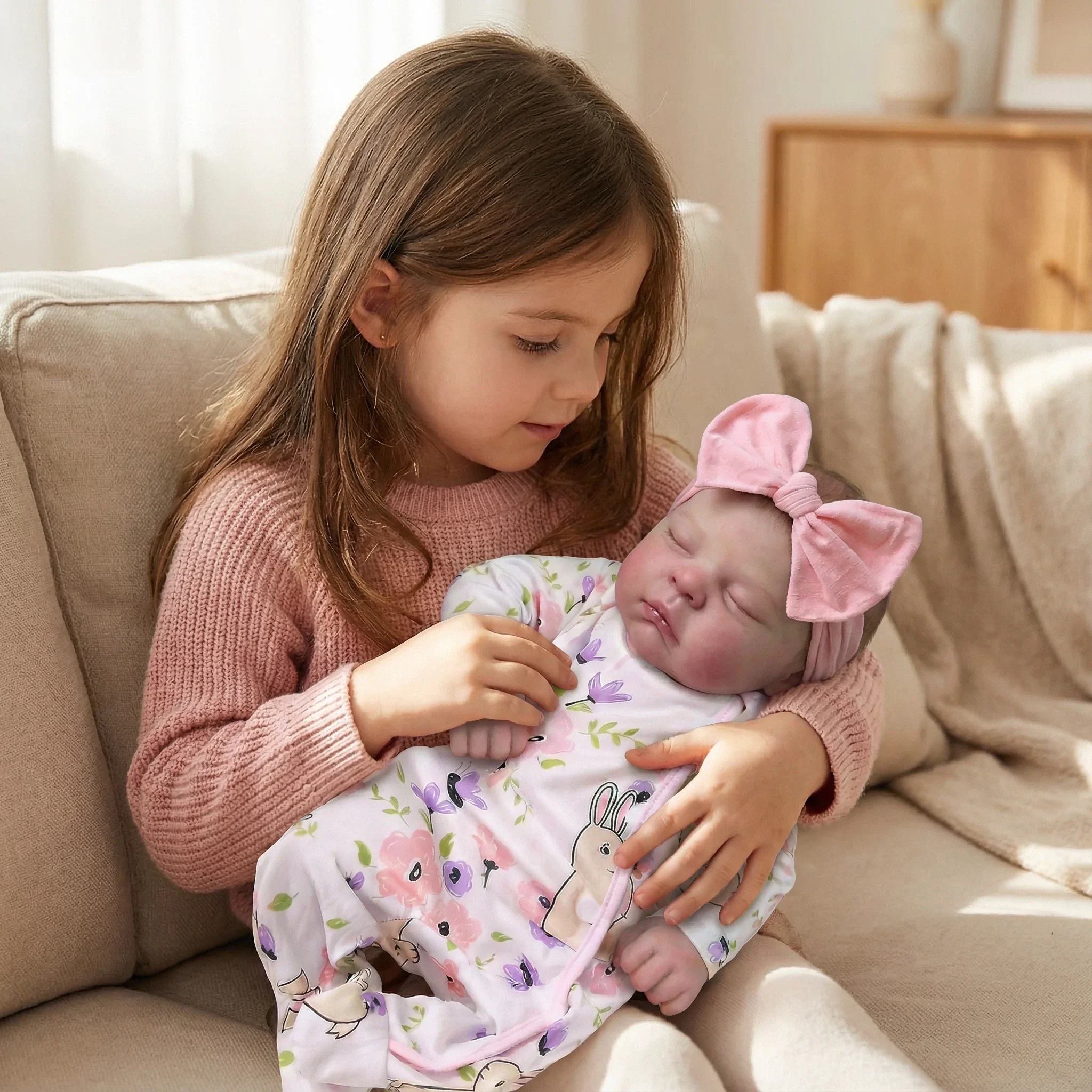 NPK 20インチ新生児ベビーソフトタッチリボーンドールピーチ3Dスキン多層塗装可視血管ソフトボディベビードール