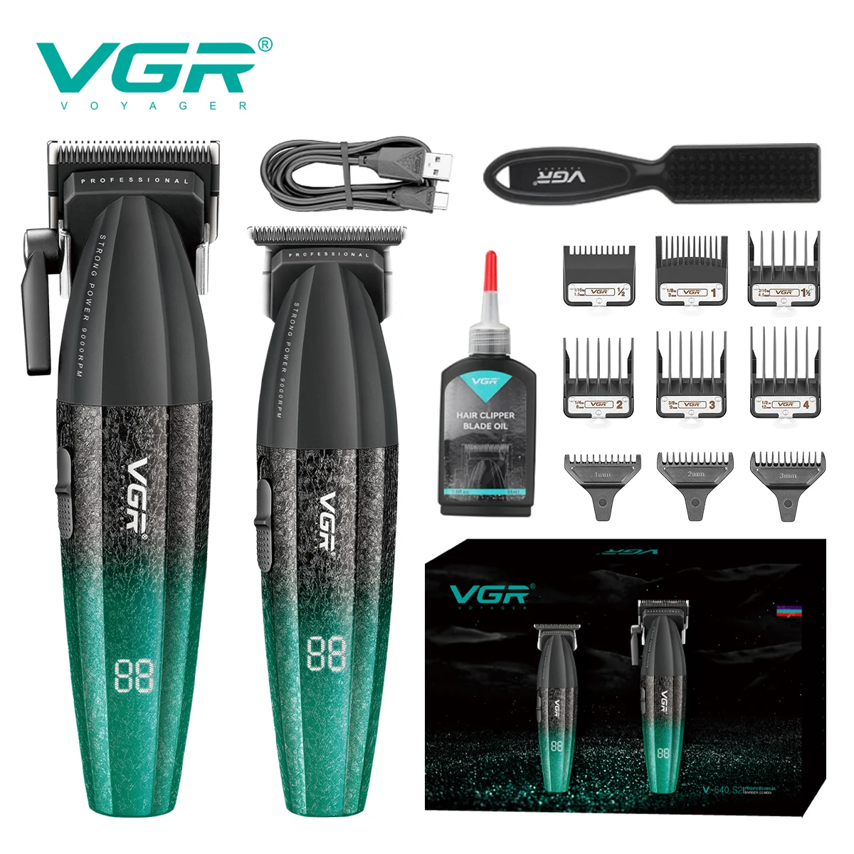 

VGR Professional Electric Hair Clipper 9000 RPM High end Multi gear Adjustment Electric Push Cutting Alloy Blade Trimmer V-640S2