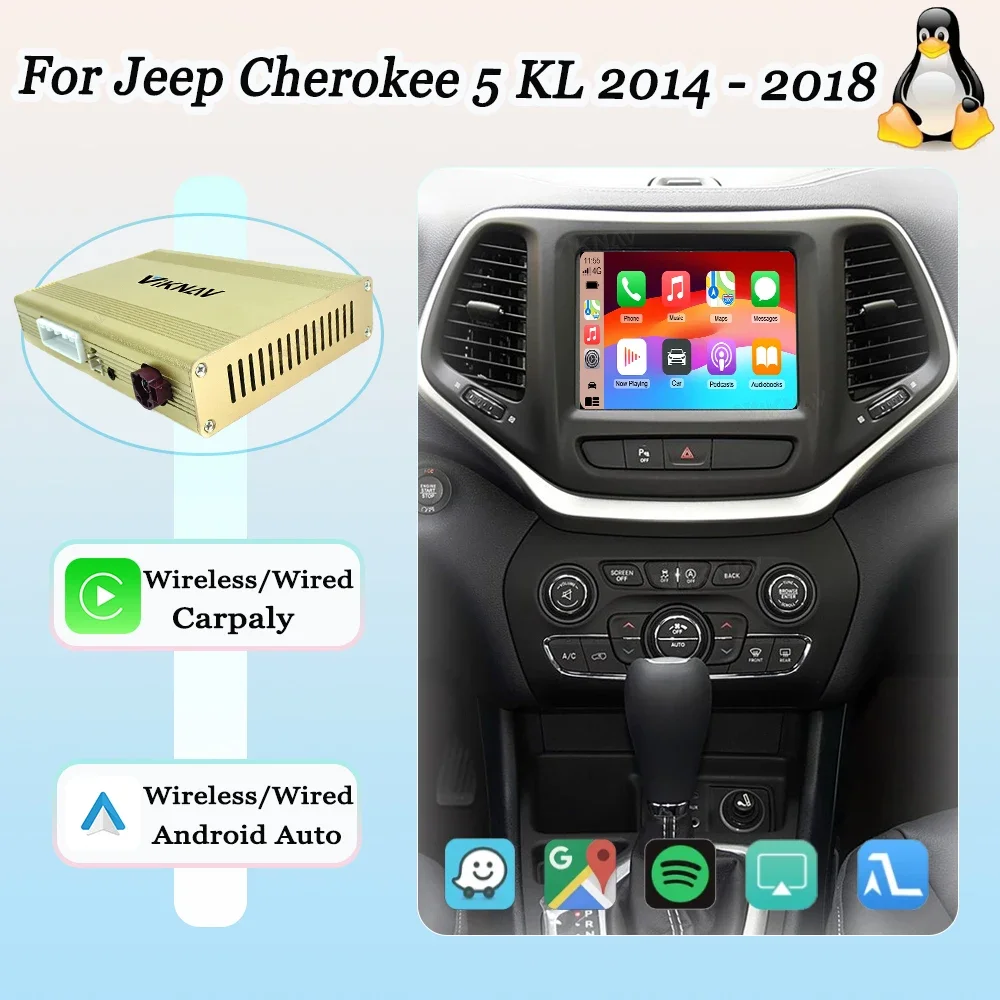 Viknav Linux For Jeep Cherokee 5KL 2014-2018 OEM Screen LVDS Decoder Interface Box Multimedia Android Auto GPS Wireless Carplay