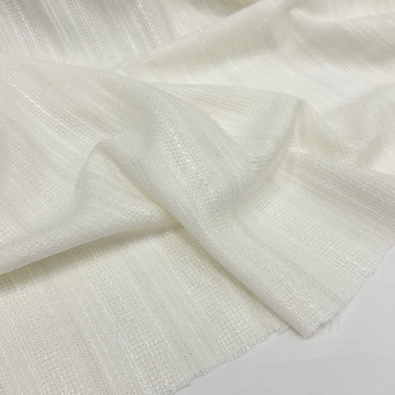 Beige Striped Bright Thread Linen Woven Fabric Spring Autumn Dress Fashion Designer Clothing for Diy Sewing Cloth
