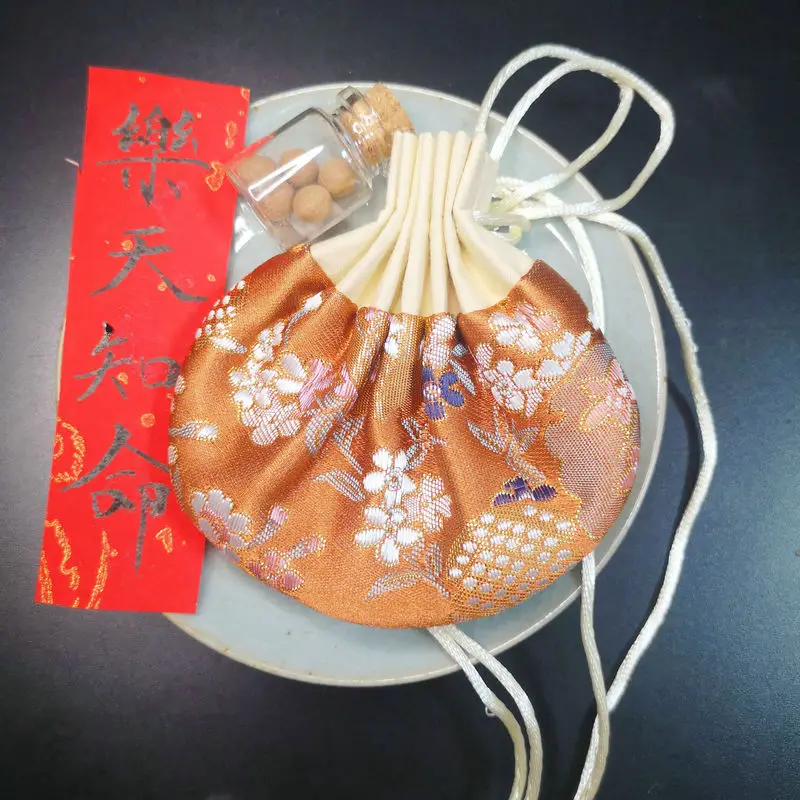 Oriental Motif Mini Organizer Bag with Fragrant Surprise Inside Lucky Charm Chinese Auspicious Drawstring Pouch Blessing Gifts