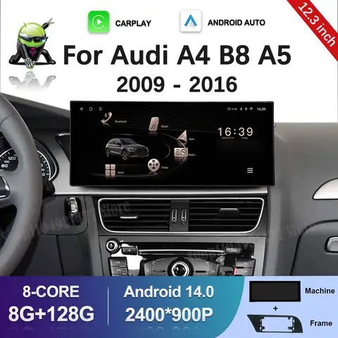 아우디 A4 B8 A5 2009-2016용 12.3인치 초슬림 스크린 GPS 안드로이드 14 BT 카 비디오 라디오 멀티미디어 플레이어 4G 자동차 액세서리